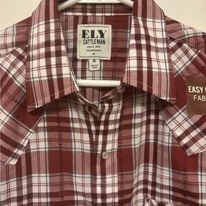 Ely Cattleman Burgundy and White Plaid Shirt